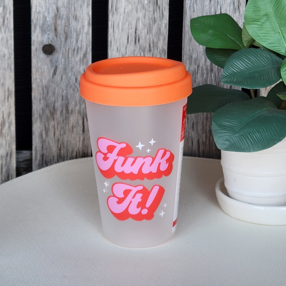Studio OH! FUNK IT orange silicone lid borosilicate glass mug